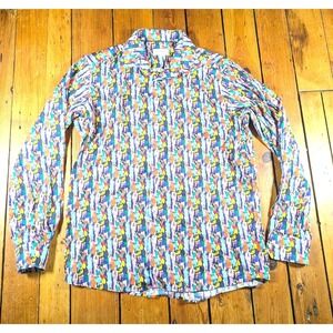 Eton Men's Dress Shirt  XL contemporary Long Sleeve Button Musician Print Flaw